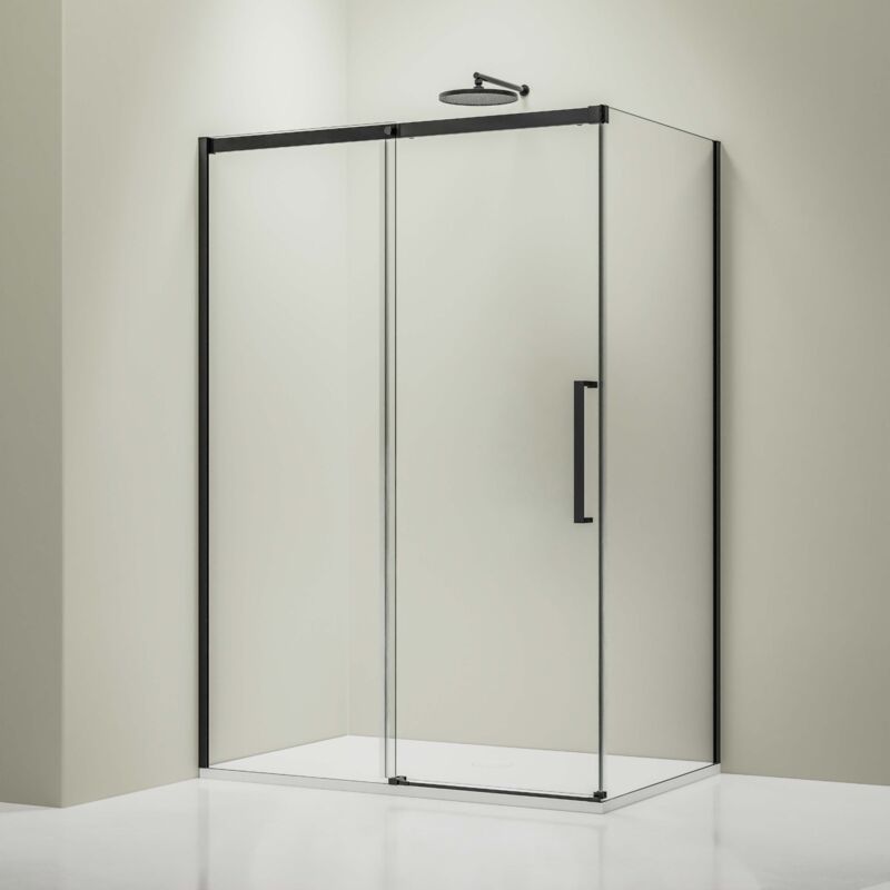 Eckdusche mit Schiebetür Soft-Close DX906 flex - 8 mm Nano Echtglas - Schwarz matt - 120cm, 100cm