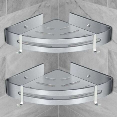 Eckduschregal, Badezimmerregal ohne Bohren, Duschkorb, Duschablage, Wandmontiertes Duschregal aus Aluminium, Zweiteilige Aufbewahrungsbox, Mattsilber (2 Stück)