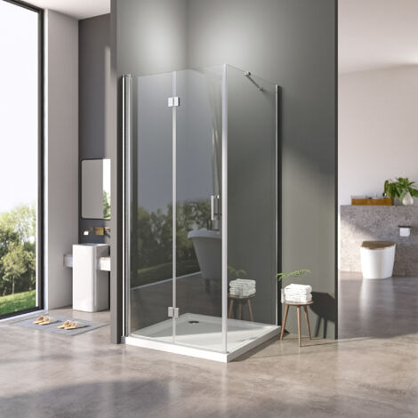 Eckeinstieg Duschkabine 75x90x195cm Falttür mit Seitenwand Duschabtrennung Dusche Duschwand mit festem Seitenteil Faltbar Duschkabine aus 6mm Nano ESG Sicherheitsglas
