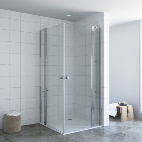 Eckeinstieg Duschkabine Drehtür Eckdusche mit Doppeltür Schwingtüren 6 mm Einscheiben-Sicherheitsglas (ESG) mit Nano Beschichtung, Hebe-Senk-Funktion 2. 90x95x197 cm