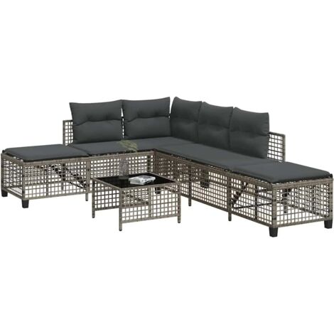 Eckgartenmöbelset mit Kissen 3 Teile Grau Rattan