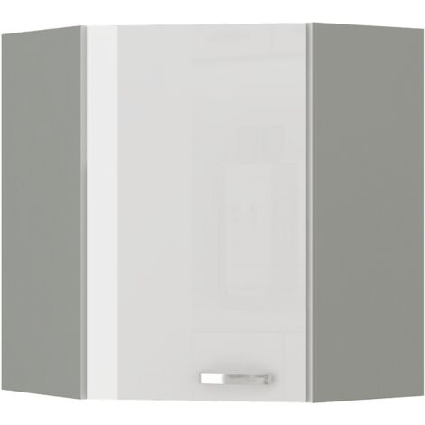 Eckhängeschrank 60x60 Bianca Weiß Hochglanz + Grau Küchenzeile Küchenblock
