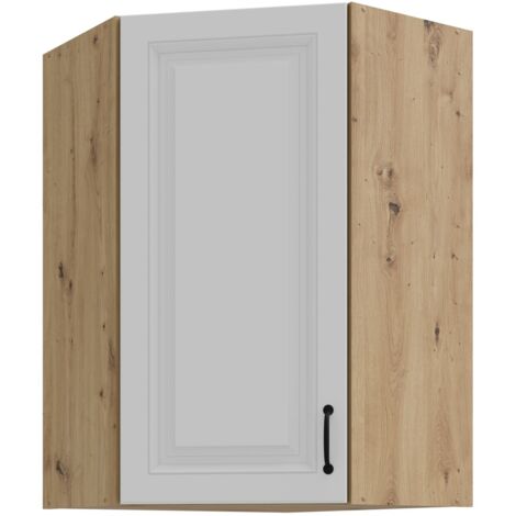 Eckhängeschrank 60x60 cm Stilo Weiss + Eiche Artisan Küchenzeile Küchenblock Küche Landhaus Höhe 90 cm