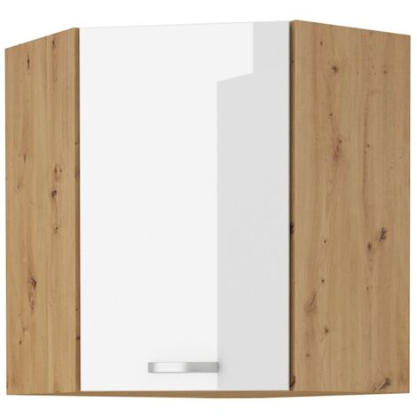 Eckhängeschrank 60x60 Eiche Artisan Weiß Hochglanz Küchenzeile Küchenblock Küche