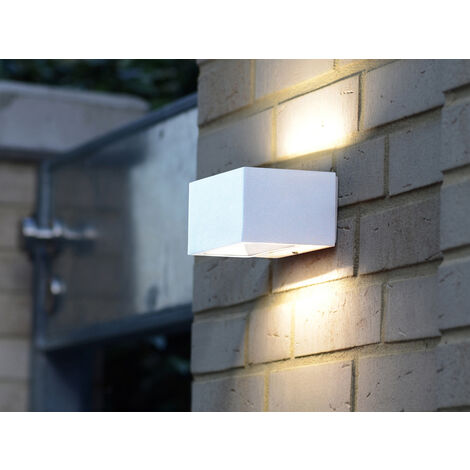 Eckige LED Außenwandlampe GEMINI Up and Down aus ALU Weiß 14cm breit, IP54