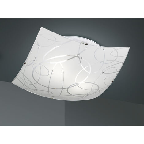 Eckige LED Deckenleuchte DIMMBAR Glas mit modernem Dekor, Quadrat 40cm