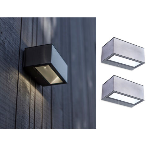 Eckige LED Up and Down Außenwandlampen 2er SET aus ALU in Silber, 14cm breit