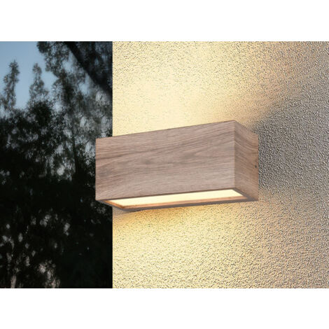 Eckige LED Up & Downlight Außenwandleuchte Holzoptik, Breite 25cm