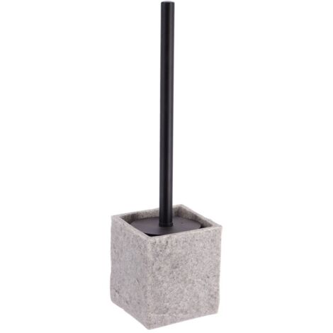 Eckige polyresin-wc-bürste mit steineffekt und mattschwarzem stiel - grau - Tendance