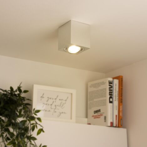 Eckiger Aufbaustrahler schwenkbar Deckenbeleuchtung - Farbe: Alu-gebürstet - LED Leuchtmittel: GU10 5W Warmweiß 230V dimmbar 40°