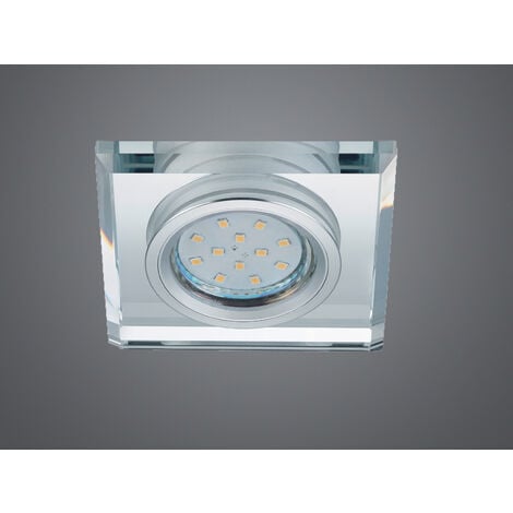 TRIO LIGHTING Eckiger Deckeneinbaustrahler PIRIN in Silber Chrom mit Kristallglas 9 x 9cm