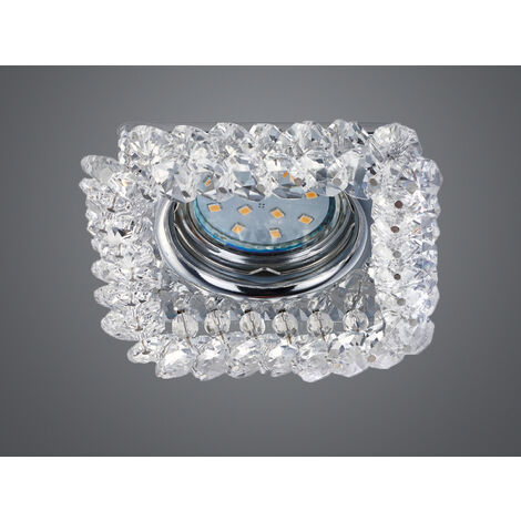 Eckiger LED Deckeneinbaustrahler in Silber Chrom mit Kristallglas 10 x 10cm