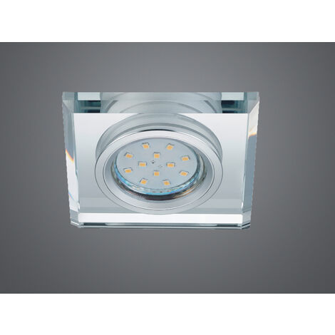 Eckiger LED Deckeneinbaustrahler in Silber Chrom mit Kristallglas 9 x 9cm
