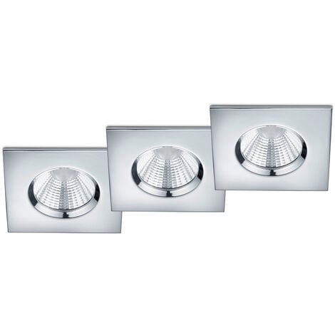 Eckiger LED Einbaustrahler ZAGROS 3er Set dimmbar in Silber Chrom, IP65
