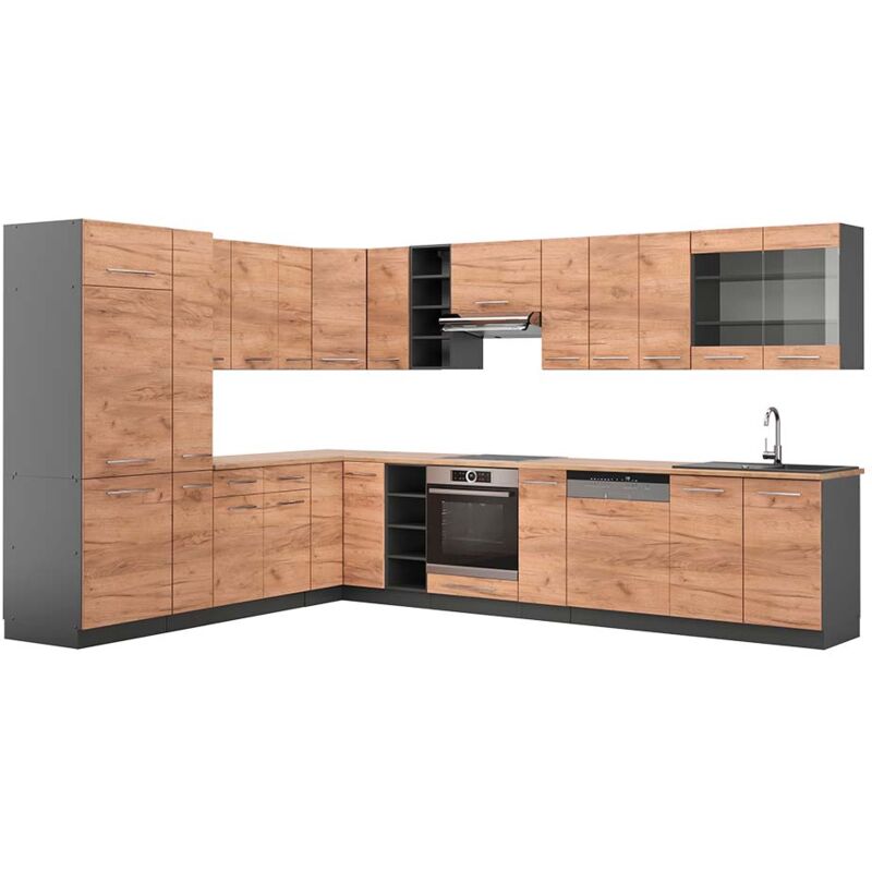 Vicco - Eckküche Fame-line, Goldkraft Eiche/anthrazit, 347 X 257 Cm , Ap Eiche