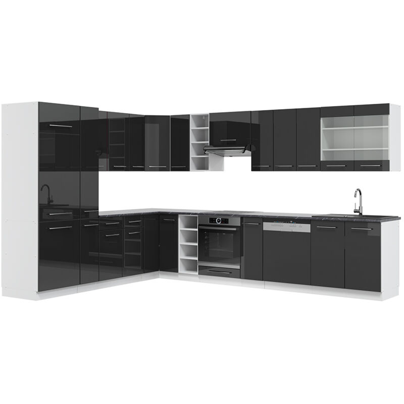 Vicco - Eckküche Fame-line, Anthrazit Hochglanz/weiß, 347 X 257 Cm , Ap Anthrazit