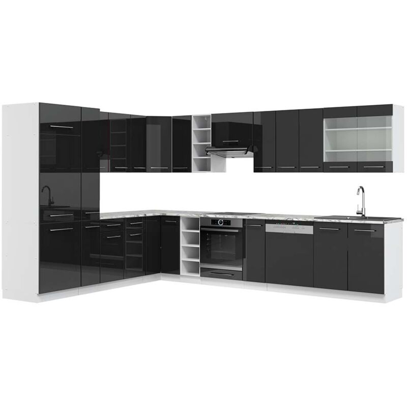 Vicco - Eckküche Fame-line, Anthrazit Hochglanz/weiß, 347 X 257 Cm , Ap Marmor