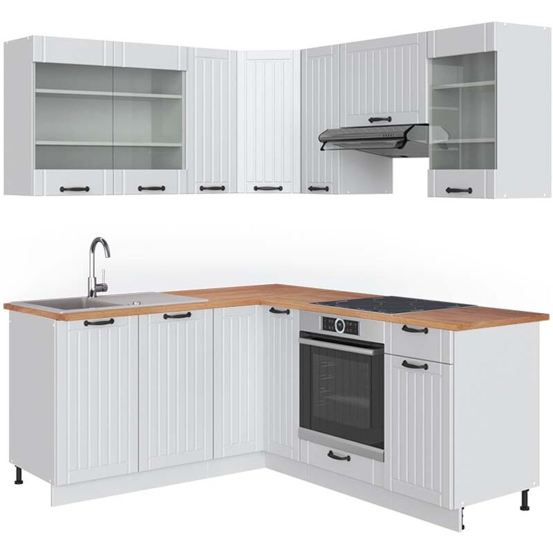 Vicco - Eckküche Fame-line, Weiß Landhaus/weiß, 160 X 190 Cm , Ap Eiche