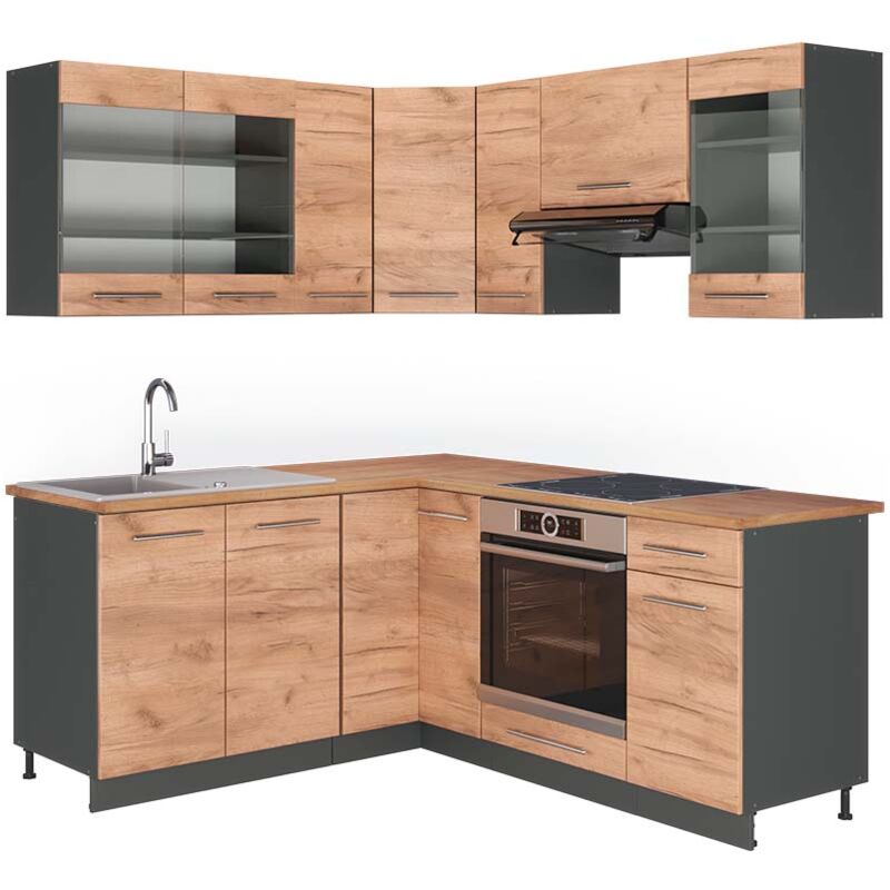 Vicco - Eckküche Fame-line, Goldkraft Eiche/anthrazit, 160 X 190 Cm , Ap Eiche