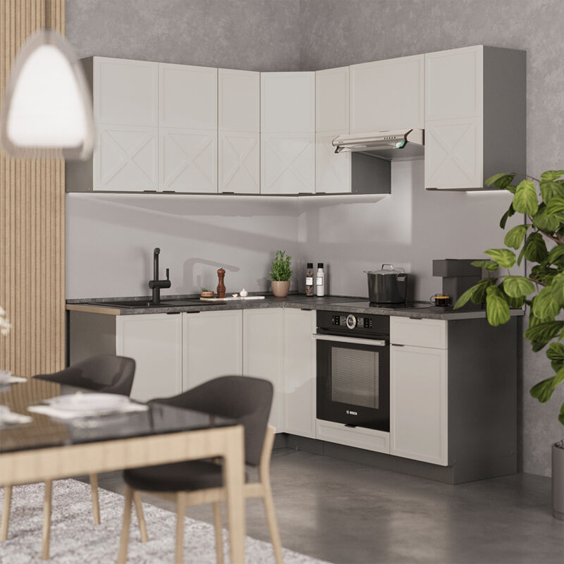 Eckküche Fame-line, Graubeige/anthrazit, 160 X 60 Cm Ohne Arbeitsplatte, Vicco