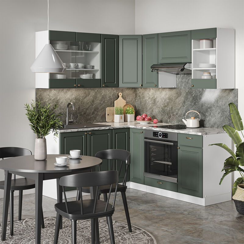 Vicco - Eckküche Fame-line, Grün-gold Landhaus/weiß, 160 X 60 Cm Ohne Arbeitsplatte