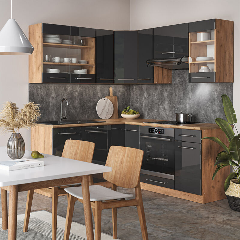 Vicco - Küchenschränke Fame-line, Anthrazit Hochglanz/goldkraft Eiche, 160 X 60 Cm Ohne Arbeitsplatte
