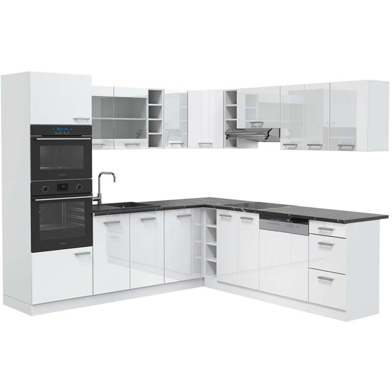 Vicco - Eckküche R-line, Weiß Hochglanz/weiß, 237 X 247 Cm , Ap Anthrazit