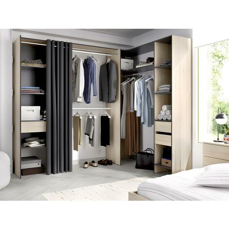 Eckkleiderschrank Kleiderschranksystem - B. 164/214 cm - Eichefarben & Anthrazit - GONTRAN - Anthrazitgrau