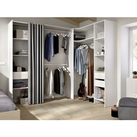 Eckkleiderschrank Kleiderschranksystem - B. 164/214 cm - Weiß & Grau - GONTRAN - Weiß