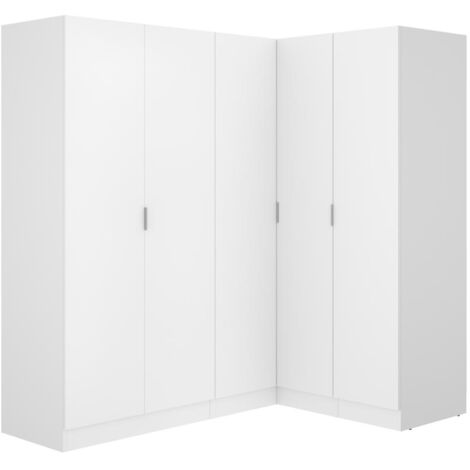 VENTE-UNIQUE Eckkleiderschrank mit 5 Türen - 173 cm - Weiß - LISTOWEL