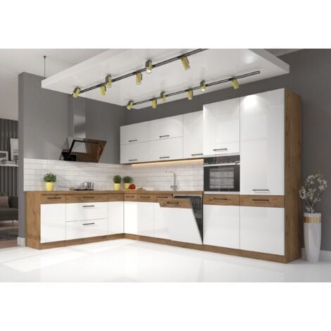 Eckküche VIGO Weiß Glanz Lancelot 210x350 cm Küchenzeile Küchenblock Einbauküche
