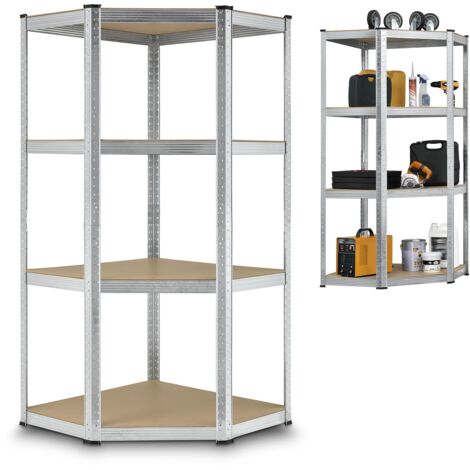 Eckregal Corner Easy | verzinktes Metall | 4 Böden aus MDF Holz | 320 kg | Schwerlastregal Steckregal Lagerregal Wandregal | Juskys