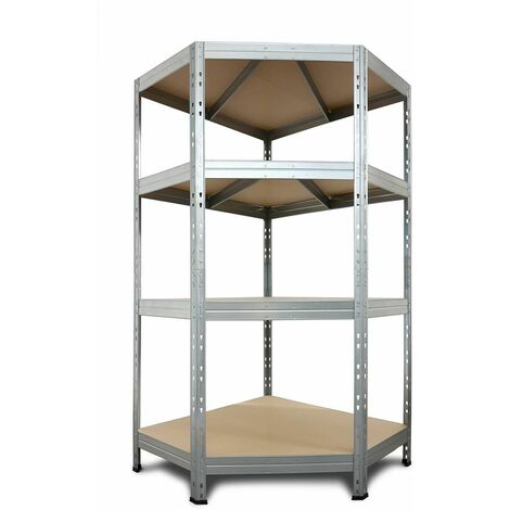 Eckregal Metall-Steckregal RIVET, verzinktes 180x90x45x64,5cm, 4 Fachböden, 250kg