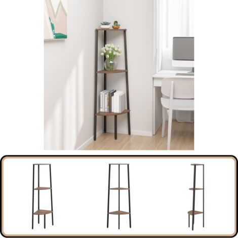 Eckregal mit 3 Böden Dunkelbraun und Schwarz 45,5x31,5x120 cm - Eckschrank - Bücherregal - Regal - Raumsparsamkeit - Dekoration