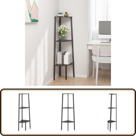 Eckregal mit 3 Böden Schwarz 45,5x31,5x120 cm - Eckregal - Bücherregal - Raumtrenner - Aufbewahrungslösung - Schwarzes Regal