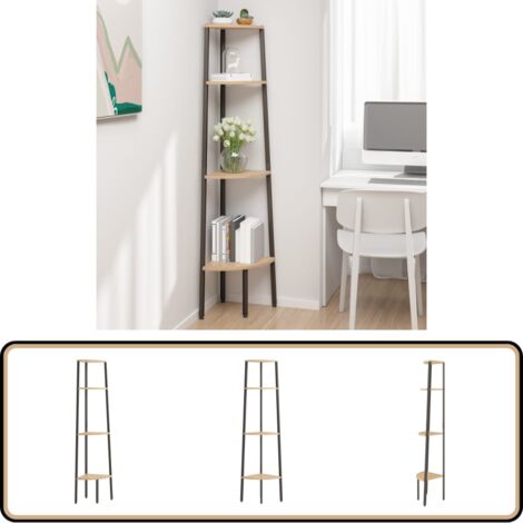 Eckregal mit 4 Böden Hellbraun und Schwarz 45,5x31,5x150 cm - Eckregal - Bücherregal - Raumtrenner - Aufbewahrungslösung - Stauraum Optimal Nutzen