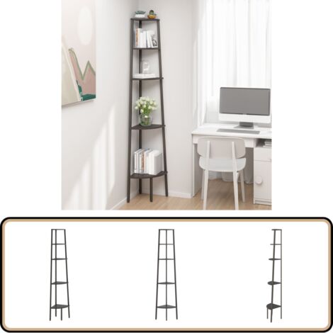 Eckregal mit 5 Ablagen Schwarz 45,5x31,5x180 cm - Eckschrank - Bücherregal - Raumtrenner - Aufbewahrungslösung - Stauraum Optimieren