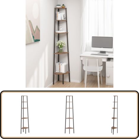 Eckregal mit 5 Böden Dunkelbraun und Schwarz 45,5x31,5x180 cm - Eckschrank - Bücherregal - Raumtrenner - Aufbewahrungslösung - Stauraum Optimieren