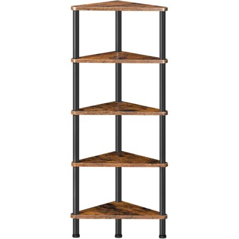 Eckregal mit 5 Ebenen, industrielles Eckregal Stehend, B체cherregal, Standregal, Eck-B체cherregal zur Pr채sentation von Pflanzenblumen, Aufbewahrungsregal f체r kleine R채ume, Vintagebraun