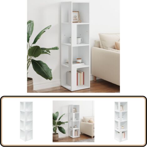 Eckregal Weiß 33x33x132 cm Holzwerkstoff - Eckregal - Wohnraumgestaltung - Holzwerkstoffmöbel - Weißes Regal - Platzsparend