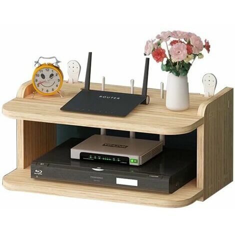Eckregale, Massivholzregal, stanzfrei, Wandmontage, TV-Set-Top-Box, Router, Aufbewahrungsbox, Wandmontage, WiFi-Wandhalterung (Farbe: Holzfarbe, Größe: 34 x 23 x 16 cm)