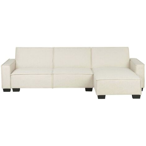 Eckschlafsofa 3-Sitzer ROMEDAL Stoff Beige linksseitig