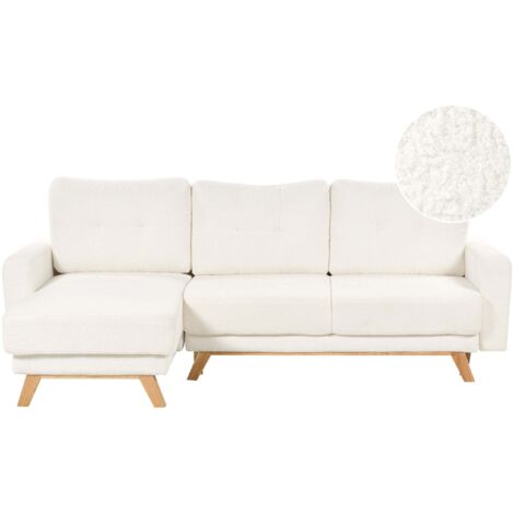 Eckschlafsofa 3-Sitzer SIRO Bouclé Cremeweiß mit Stauraum rechtsseitig