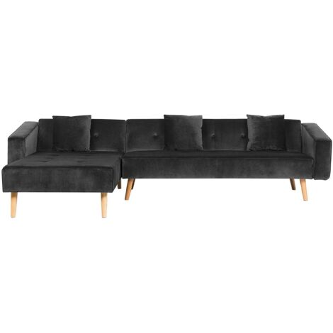 Eckschlafsofa 4-Sitzer VADSO Samtstoff Schwarz rechtsseitig