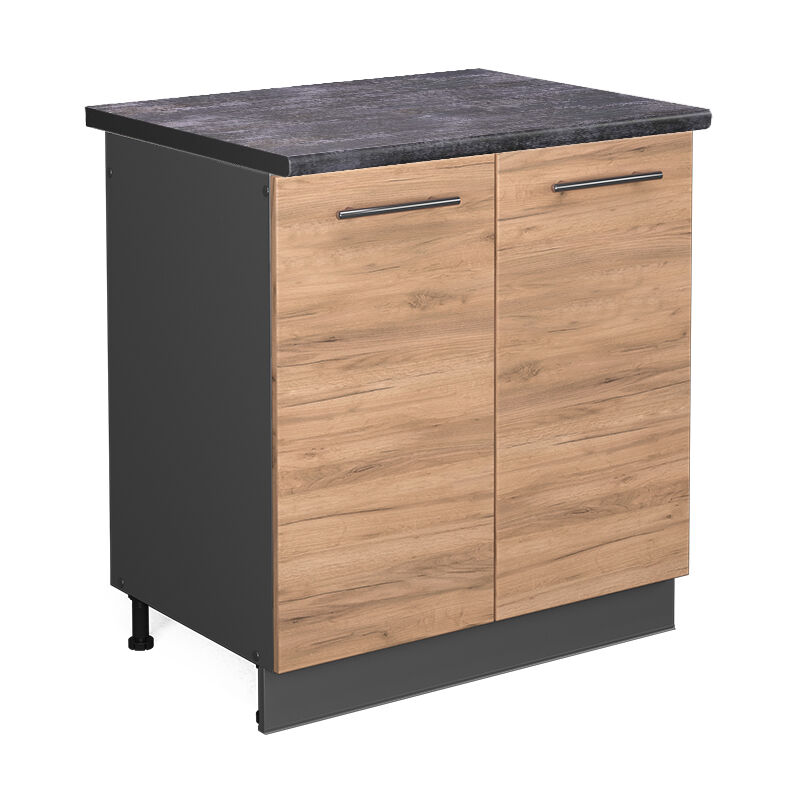 Vicco - Spülenunterschrank Fame-line, Goldkraft Eiche, 80 Cm , Ap Anthrazit