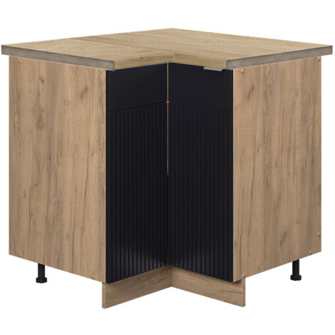 Eckschrank Fame-Line, Schwarz gestreift, 80.5 cm , AP Eiche, Vicco