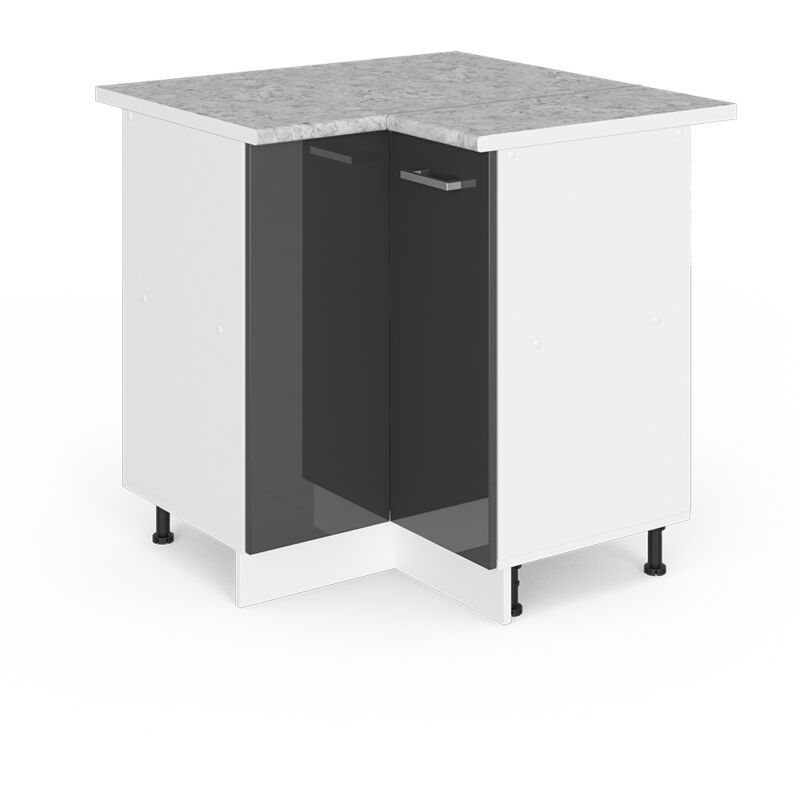 Eckschrank Für Haushaltsgegenstände R-line, Anthrazit Hochglanz, 75.6 Cm Mit Tür, Mit Arbeitsplatte Vicco
