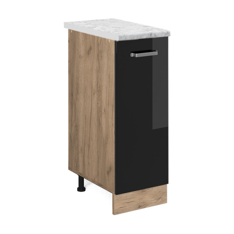 Vicco - Apothekerschrank, R-line, Schwarz Hochglanz, 30 Cm Ap Marmor