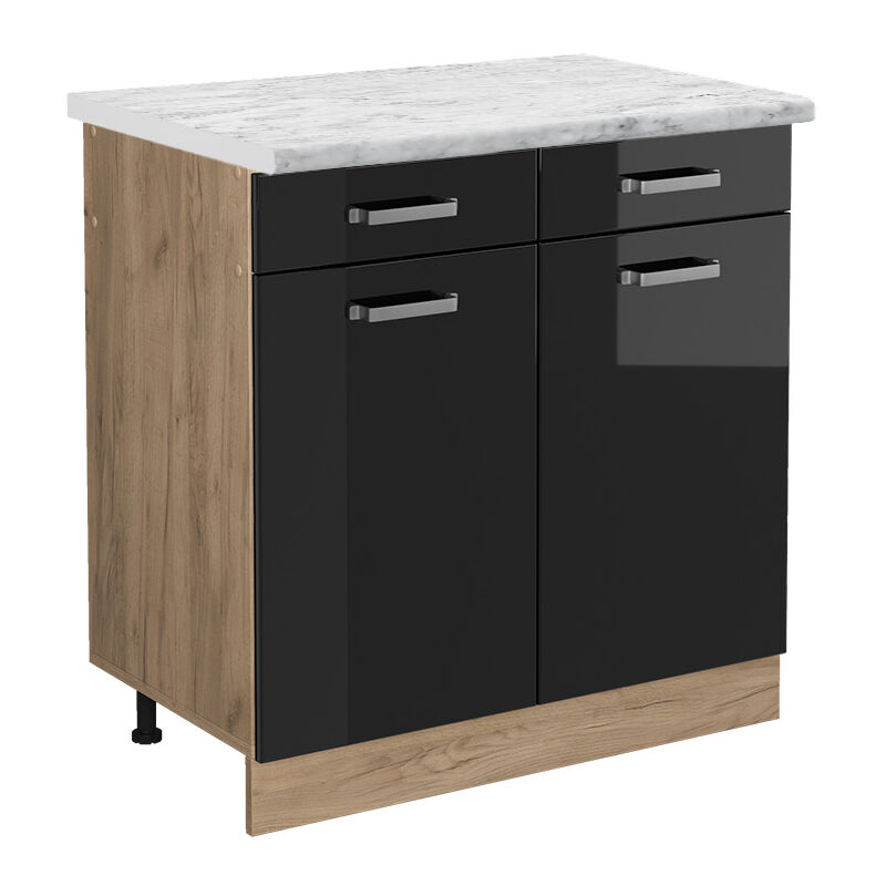 Vicco - Küchenschrank R-line, Schwarz Hochglanz, 80 Cm Ap Marmor