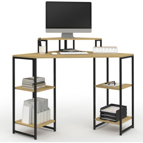 Eckschreibtisch DETROIT Platzsparender Computertisch mit Ablagen